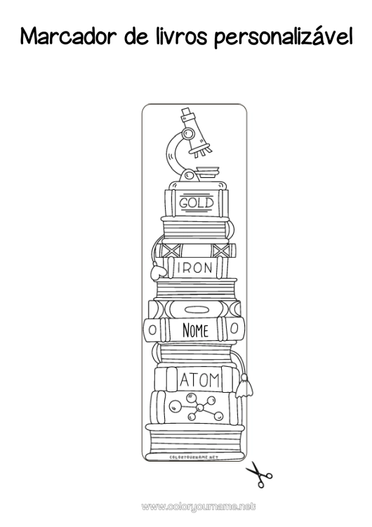 Página de desenho para imprimir Marcador De Página Escola Livro Leitura Ciência Microscópio