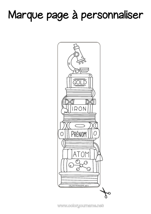 Coloriage à imprimer Marque Page École Livre Lecture Science Microscope