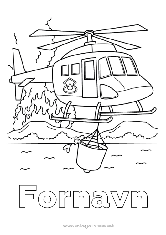Farvelægningssiden til udskrivning Brandmand Helikopter Luftfartøjer Rednings- Og Nøretkøretøjer Brand Sikkerhedsprofessioner