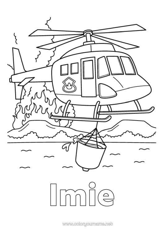Kolorowanka do wydruku Strażak Śmigłowiec Pojazdy Powietrzne Pojazdy Ratunkowe I Awaryjne Ogień Zawody W Dziedzinie Bezpieczeństwa