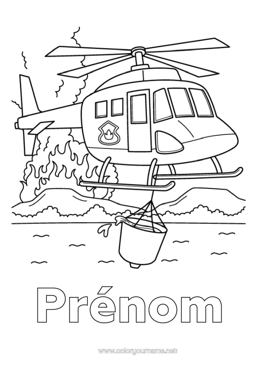 Coloriage à imprimer Pompier Hélicoptère Véhicules Aériens Véhicules De Secours Et D'urgence Feu Métiers De La Sécurité