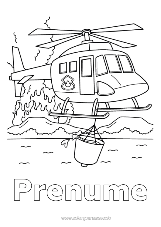 Pagină de colorat de imprimat Pompier Elicopter Vehicule Aeriene Vehicule De Salvare Și Urgență Foc Meserii În Domeniul Securității