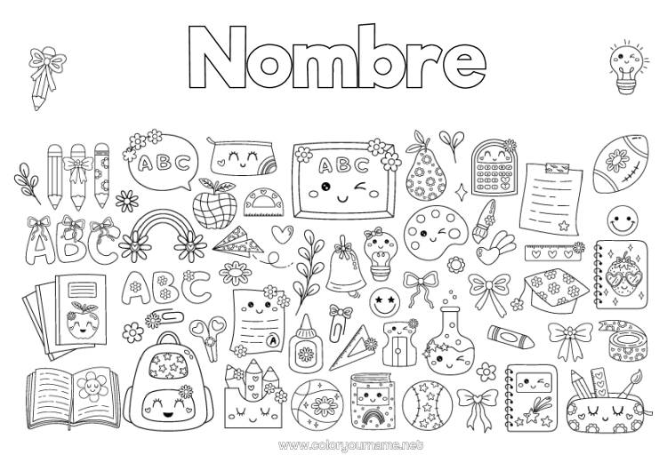 Dibujo para colorear para imprimir Flores Kawaii Lápiz De Color Lápiz Mochila Escolar Regreso A Clases Pizarra De Clase Útiles Escolares Tarro De Lápices