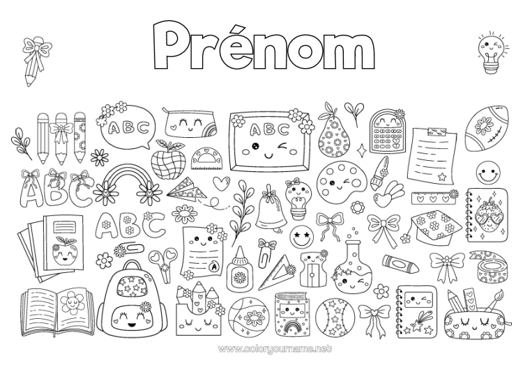 Coloriage à imprimer Fleurs Kawaii Crayon De Couleur Crayon Cartable Rentrée Scolaire Tableau De Classe Fournitures Scolaires Pot De Crayons
