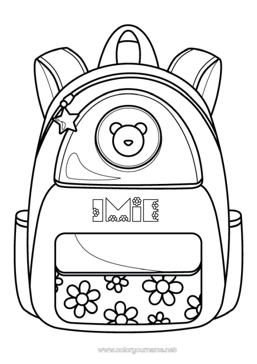Kolorowanka do wydruku Kwiaty Niedźwiadek Zwierzęta Leśne Tornister Plecak