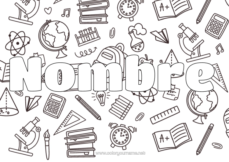 Dibujo para colorear para imprimir Escuela Simbolos Lápiz Mochila Escolar Globo Terráqueo Regreso A Clases Útiles Escolares Escuadra Calculadora Ciencia Microscopio Fondo Decorativo