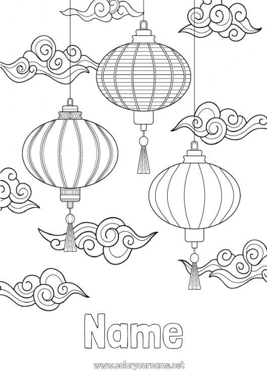 Coloring page to print Chinese New Year Chinese lantern