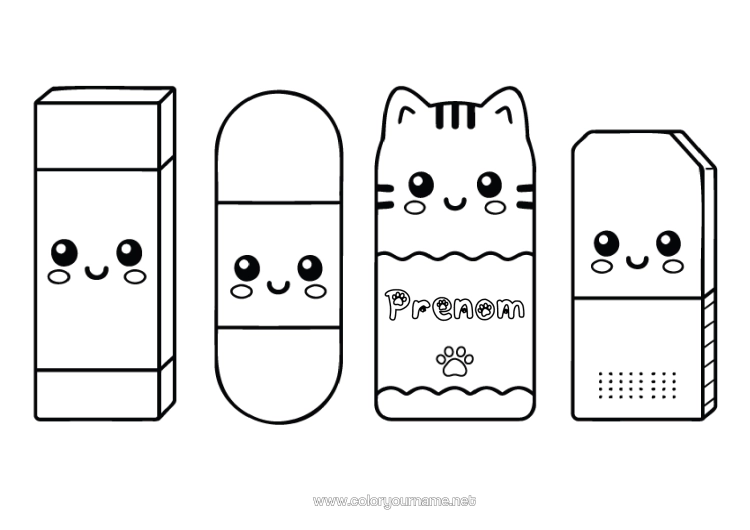 Coloriage à imprimer Kawaii Fournitures Scolaires Gomme