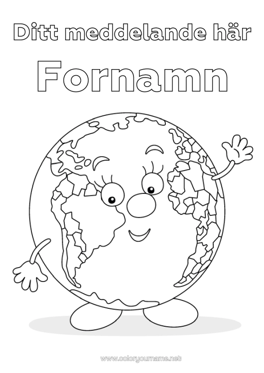 Färgläggningssida att skriva ut Geografi Jord Jordens Dag Jordglob Tecknad Serie