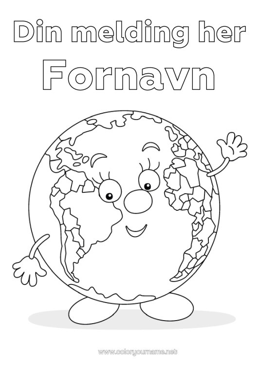 Fargeleggingssiden til utskrift Geografi Jord Jordens Dag Jordklode Tegneserie