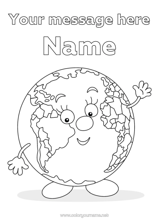 Colouring page to print Geography Earth Earth Day Globe Cartoon