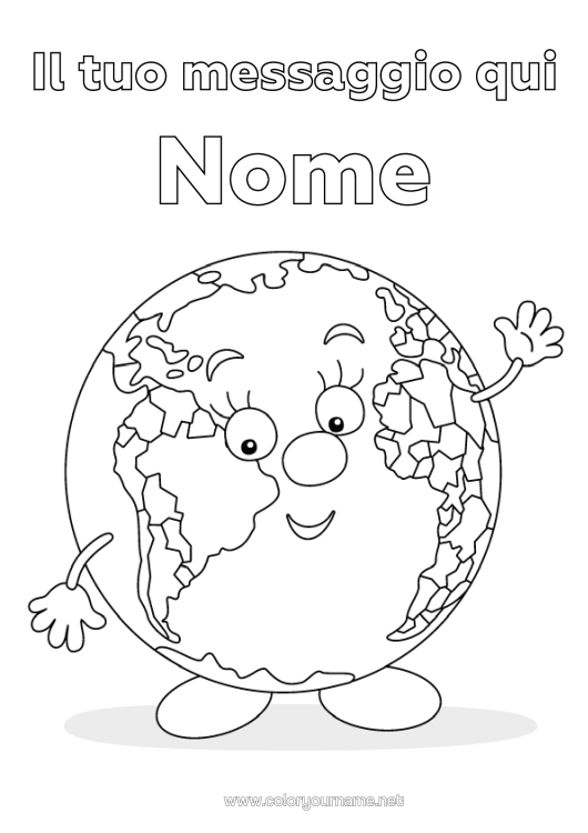 Pagina da colorare da stampare Geografia Terra Giorno Della Terra Globo Terraqueo Cartone Animato