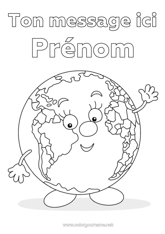 Coloriage à imprimer Géographie Terre Jour De La Terre Globe Terrestre Cartoon