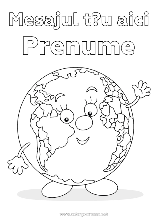 Pagină de colorat de imprimat Geografie Pământ Ziua Pământului Glob Pământesc Desen Animat