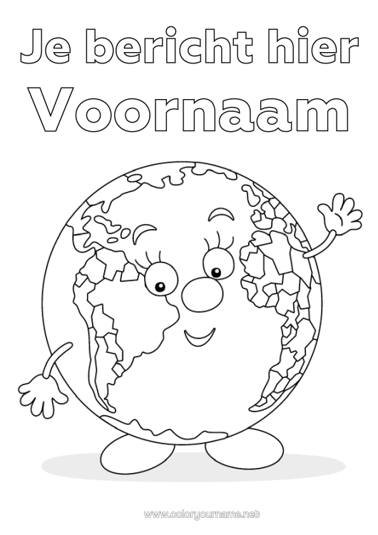 Kleurplaat om af te drukken Geografie Aarde Aarde Dag Wereldbol Cartoon