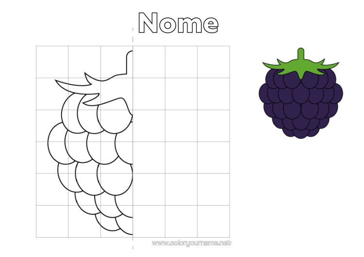 Pagina da colorare da stampare Attività Per Bambini Frutta Simmetria Mora