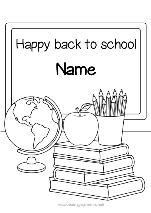 Coloring page to print School Fruits Book Apple Reading Back To School Class Board Pencil Holder