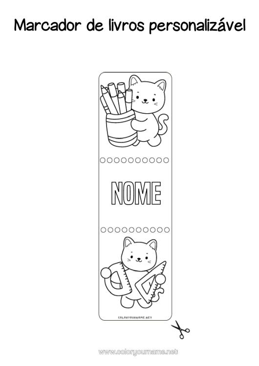 Página de desenho para imprimir Gato Kawaii Marcador De Página Escola Cães E Gatos Materiais Escolares Esquadro Transferidor Pote De Lápis