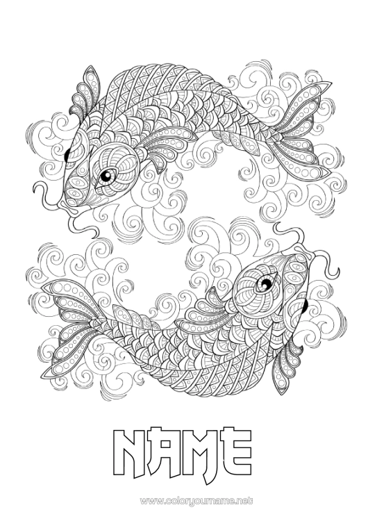 Colouring page to print Animal Chinese New Year Koi Carp Fish Marine Or Aquatic Animals
