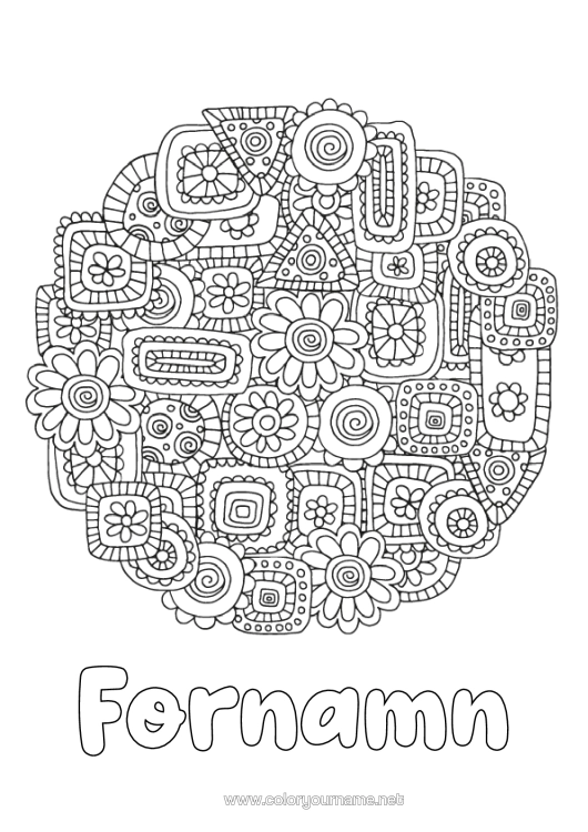 Färgläggningssida att skriva ut Blommor Mandala Zentangle