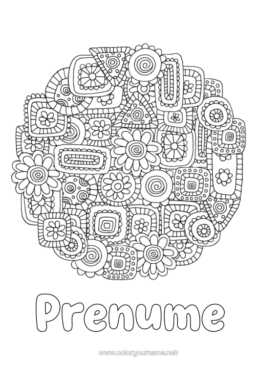 Pagină de colorat de imprimat Flori Mandala Zentangle