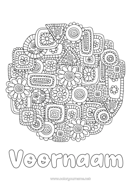 Kleurplaat om af te drukken Bloemen Mandala Zentangle