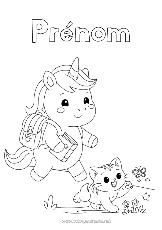 Coloriage à imprimer Chat Licorne Animal Chiens Et Chats Dragons, Licornes Et Animaux Fantastiques Cartable Rentrée Scolaire