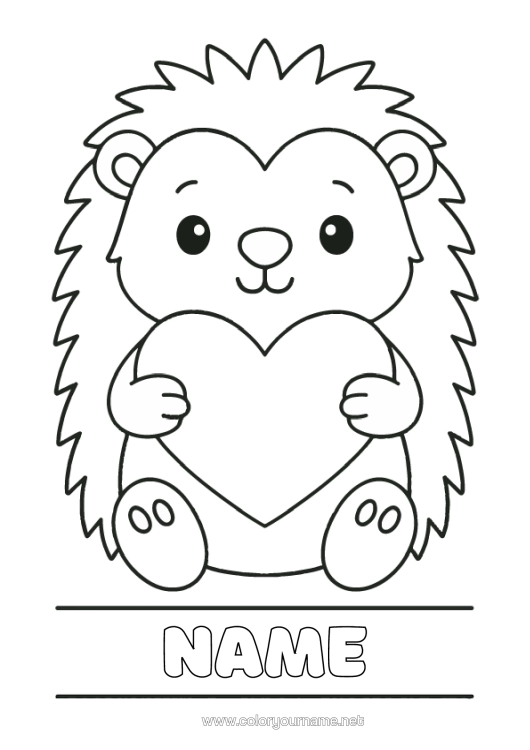 Colouring page to print Heart Hedgehog Animal Easy Colouring Pages Forest Animals Label