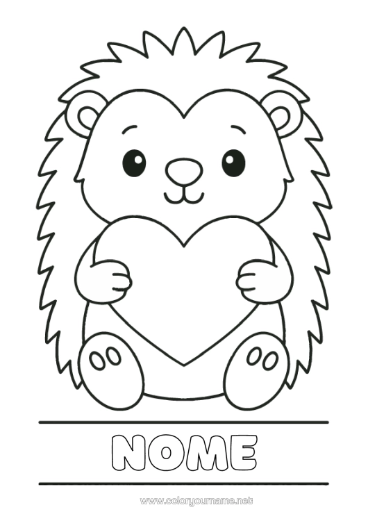 Página de desenho para imprimir Coração Ouriço Animal Desenhos Para Colorir Fáceis Animais Da Floresta Etiqueta