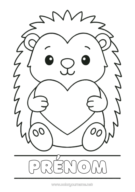 Coloriage à imprimer Coeur Hérisson Animal Coloriages Faciles Animaux De La Forêt Étiquette