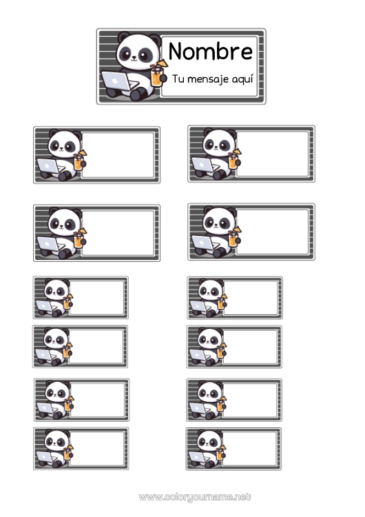 Dibujo para colorear para imprimir Kawaii Panda Otros Animales Del Mundo Etiquetas Etiqueta De Cuaderno