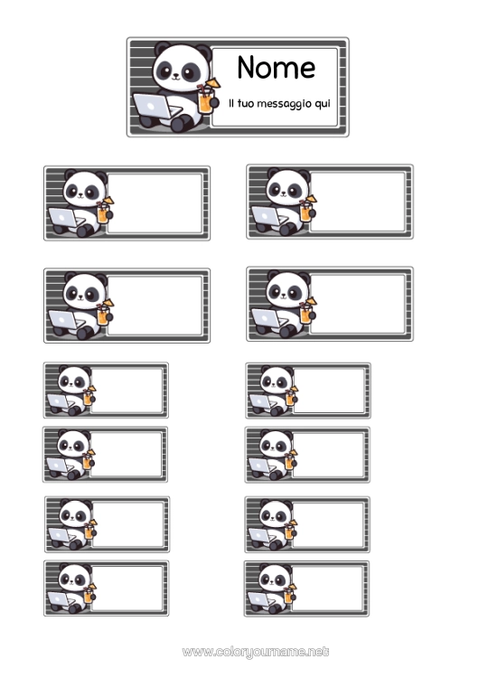 Pagina da colorare da stampare Kawaii Panda Altri Animali Del Mondo Etichetta Etichetta Quaderno