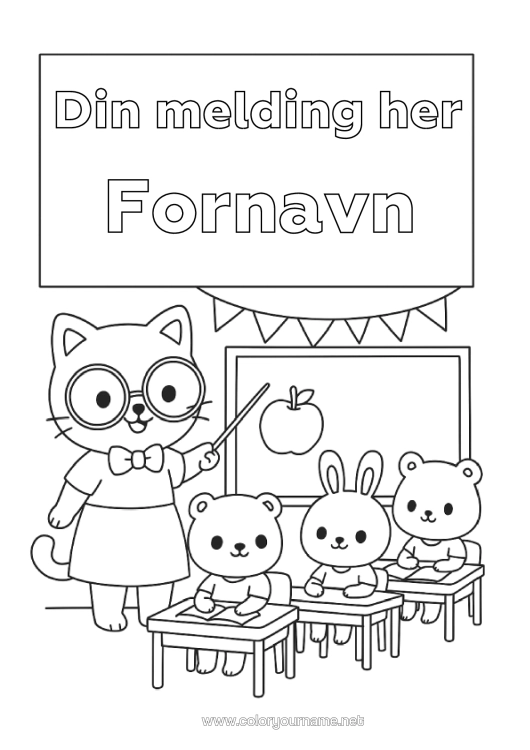 Fargeleggingssiden til utskrift Katt Kanin Dyr Lærer/Lærerinne Skole Hunder Og Katter Skogsdyr Utdanningsyrker Skolestart Klasseværelse Tavle Klasserom Heftomslag