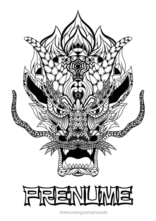 Pagină de colorat de imprimat Dragon Anul Nou Chinezesc Dragoni, unicorni și animale fantastice