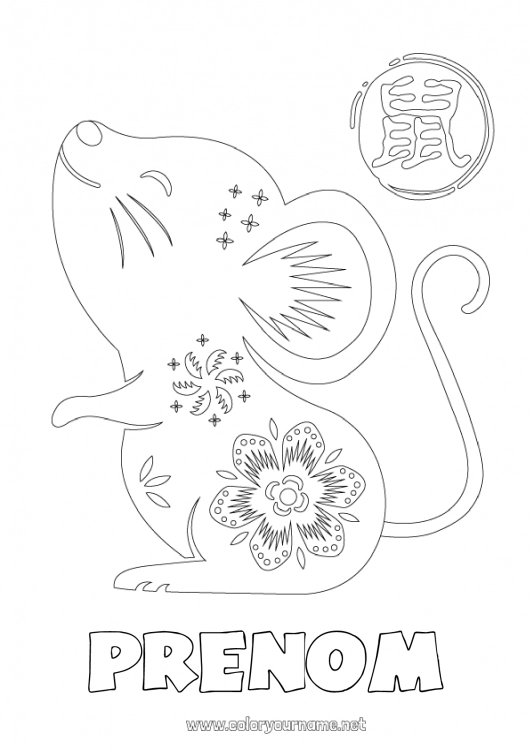 Coloriage à imprimer Nouvel An chinois Rat Animaux de la forêt