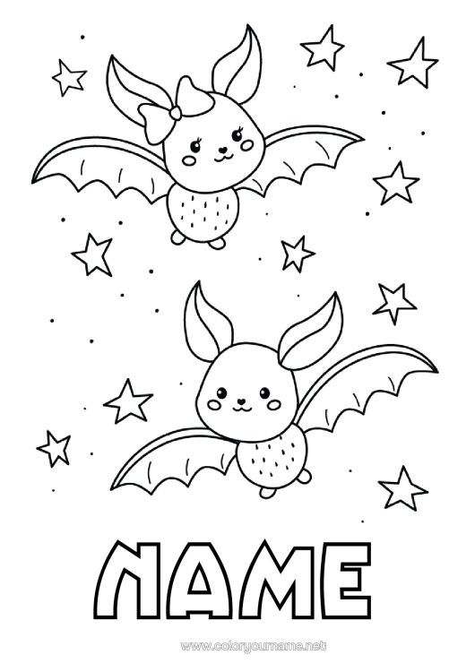 Colouring page to print Bat Cute Halloween Birds And Flying Mammals