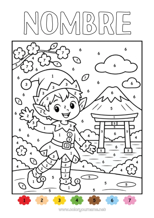 Dibujo para colorear para imprimir Elfos De Navidad Colorear Por Números Dibujos De Elfos Para Colorear Actividades Para Niños Japón Viaje Del Duende Navideño ?? Duendes De Navidad Viajeros
