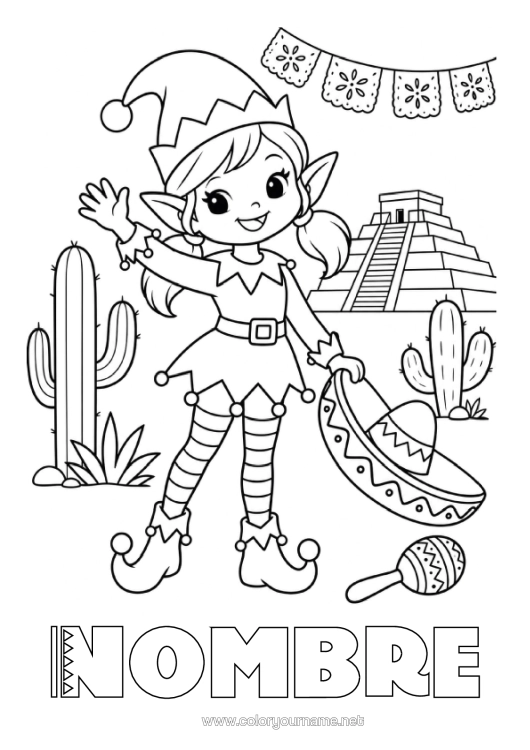 Dibujo para colorear para imprimir Elfos De Navidad Chica Kit De Aficionado Al Fútbol Duende Navideño Dibujos De Elfos Para Colorear México Viaje Del Duende Navideño ?? Duendes De Navidad Viajeros