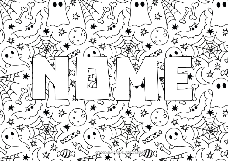 Pagina da colorare da stampare Pipistrello Fantasma Halloween Uccelli E Mammiferi Volanti Ragnatela Sfondo Decorativo
