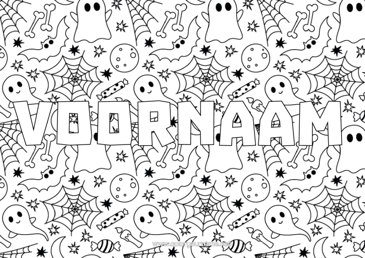 Kleurplaat om af te drukken Vleermuis Spook Halloween Vogels En Vliegende Zoogdieren Spinnenweb Decoratieve Achtergrond
