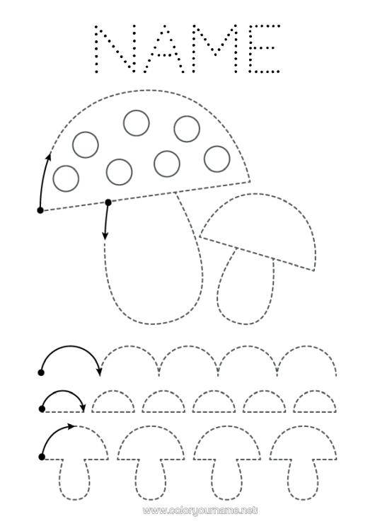 Colouring page to print Mushroom Easy Colouring Pages Trace And Colour. Nursery Graphic Sheet Dotted Graphics