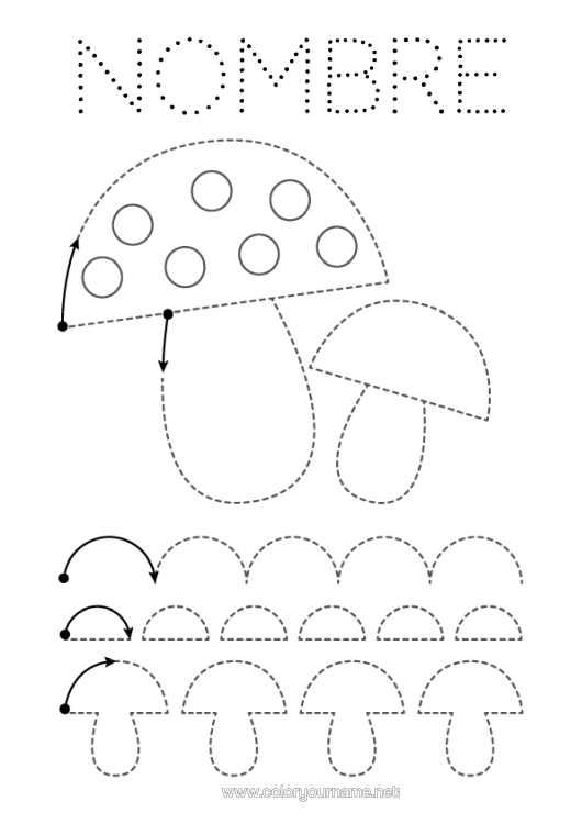 Dibujo para colorear para imprimir Champiñone Dibujos Fáciles Para Colorear Trazo Y Color Ficha De Grafismo Para Educación Infantil Gráfico Punteado