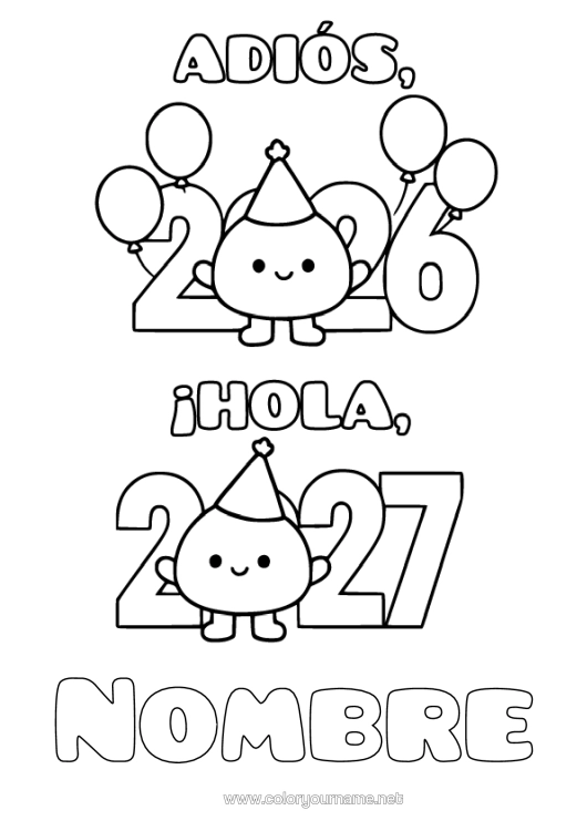 Dibujo para colorear para imprimir Feliz Año 2026 2027