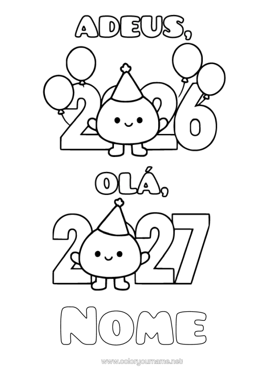 Página de desenho para imprimir Feliz Ano Novo 2026 2027
