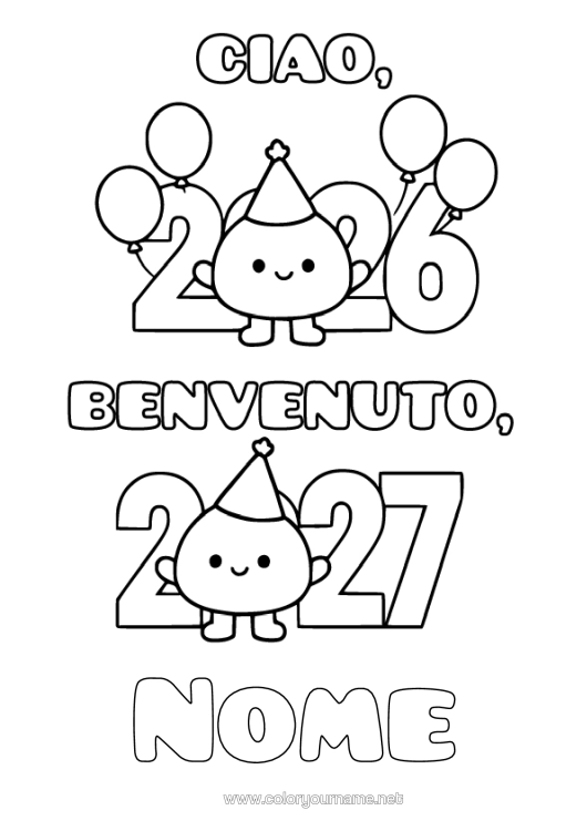 Pagina da colorare da stampare Buon Anno 2026 2027