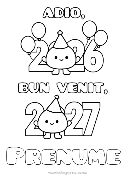 Pagină de colorat de imprimat La Mulți Ani! 2026 2027