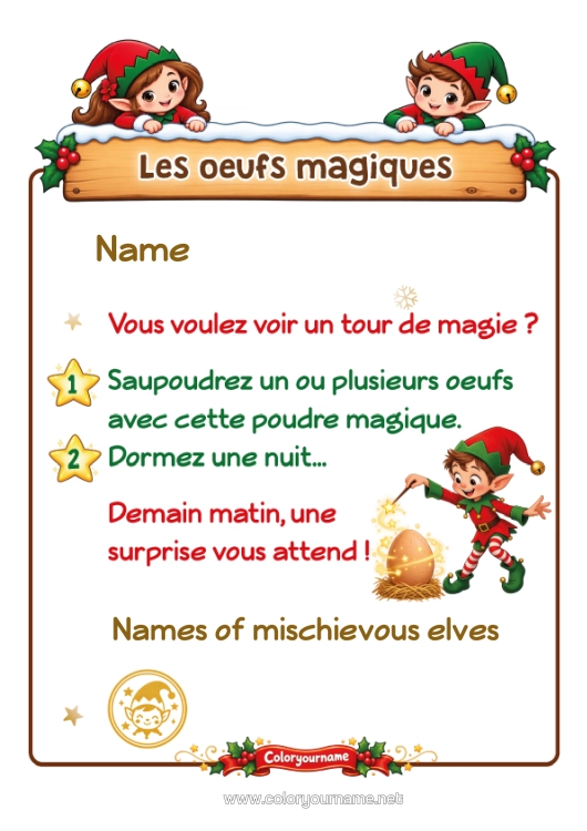 Colouring page to print Christmas Elves Christmas Elf's Mission Egg Mischief Of The Trickster Goblin