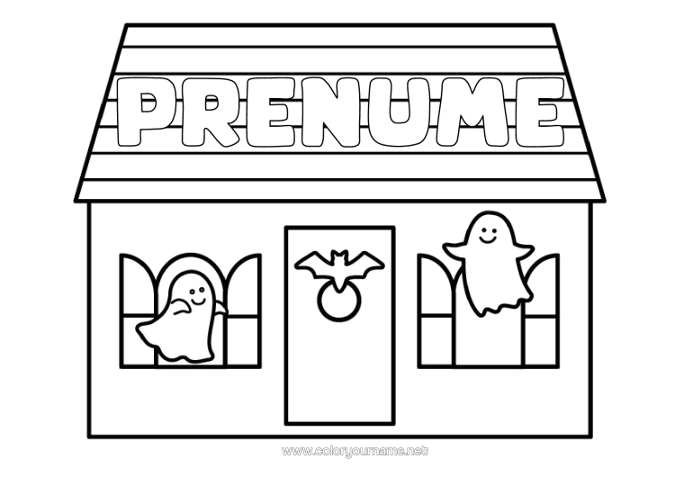 Pagină de colorat de imprimat Fantomă Halloween Casă Desene De Colorat Ușoare Conacul Bântuit