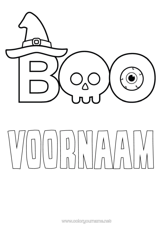 Kleurplaat om af te drukken Halloween Schedel Oog Toverhoed Boe