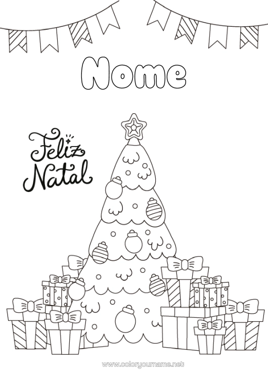 Página de desenho para imprimir Presentes Árvore De Natal Natal Mensagem De "Feliz Natal"